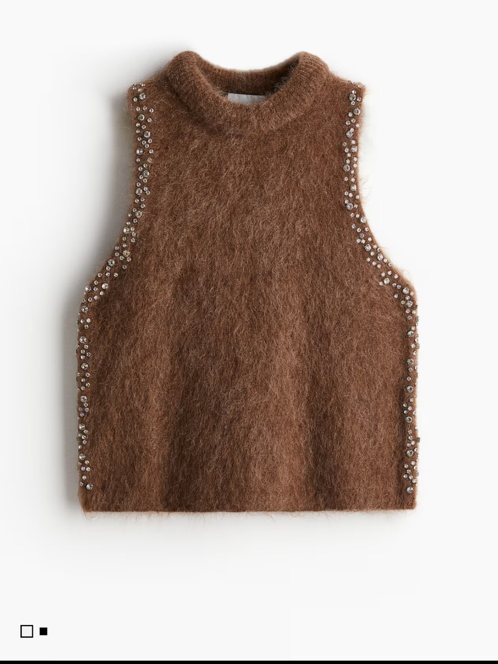 H & M Edition fall S Embellished Brown Fuzzy Sleeveless Sweater Top NWT
